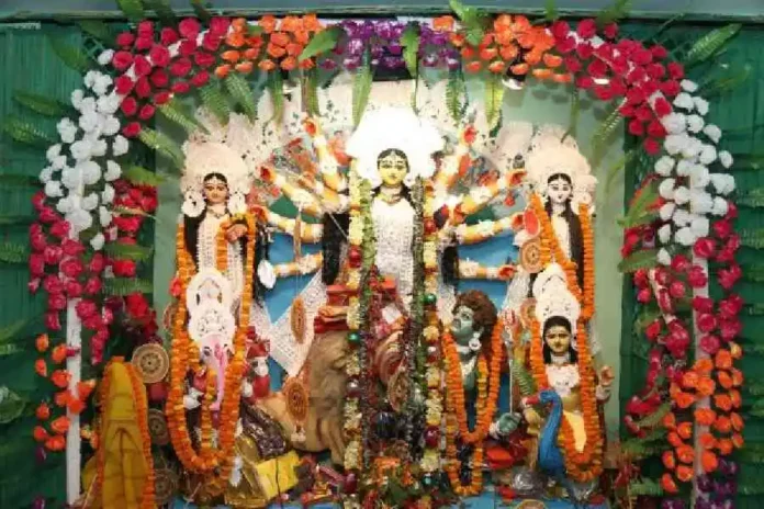 Goddess Durga and her family at a south Calcutta Puja pandal. File picture/The Telegraph
