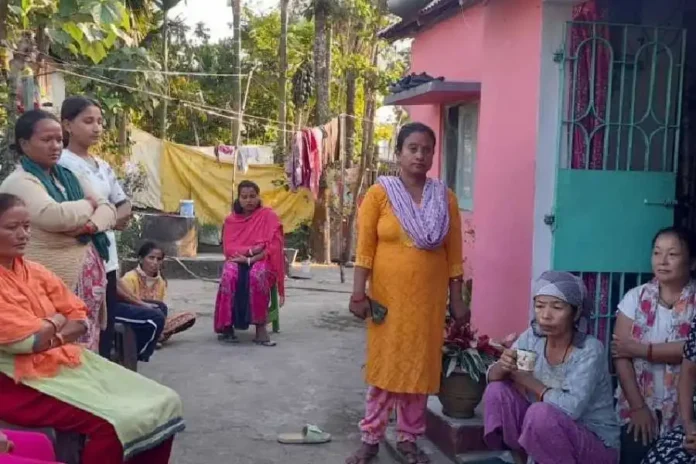 Family members and neighbours of Subash Chhetri at their home in Banurchhat village on Monday. Passang Yolmo/The Telegraph