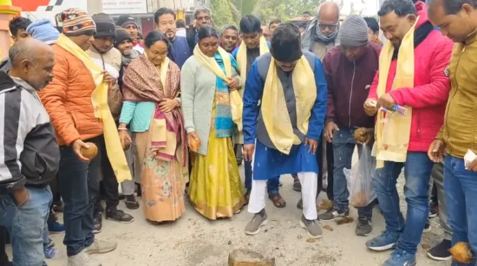 MLA Khageswar Roy laid the foundation stone for a new road under the Shikarpur Gram Panchayat in the Rajganj block. Sunday, 28 December 2025.
