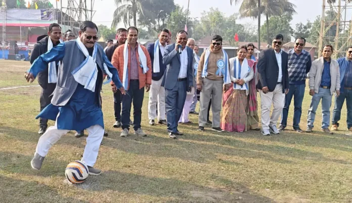 MLA Khageswar Roy 31st One-Day Day-Night Football Tournament Kicks Off in Rajganj. Sunday