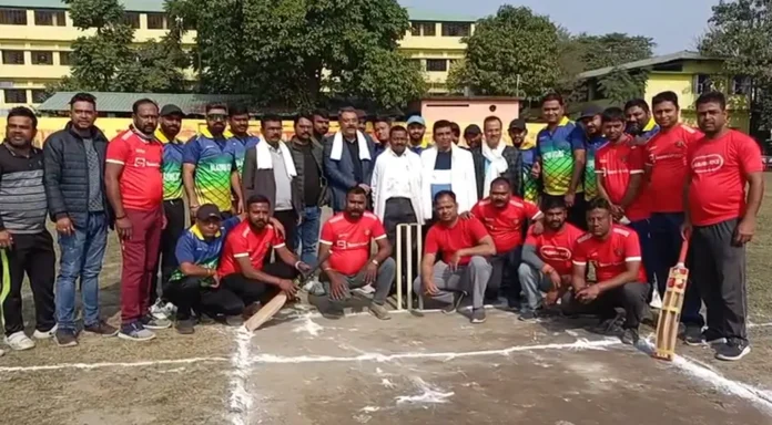 Siliguri Deputy Mayor Ranjan Sarkar at the inauguration of the Friendship Cup 2026 cricket tournament organised by Aamra Sobai Surya Sen Sporting Club in Siliguri.