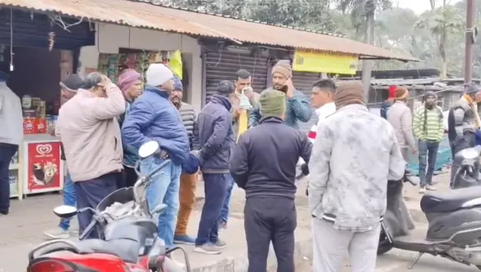 Police and local leaders gather near the spot in Fulbari’s Chunavati area where the body of Mohammad Khadem was found on Tuesday morning. Tuesday, 06 January 2026.