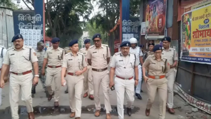 Siliguri CP Syed Waquar Raza inspects key areas across Siliguri to review security and traffic arrangements ahead of upcoming festivals. Thursday, 19 March 2026.
