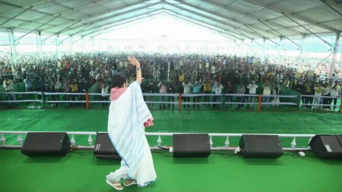 Mamata Banerjee addresses a public rally during her North Bengal campaign, striking an aggressive tone ahead of the 2026 Assembly elections. Wednesday, 25 March 2026.