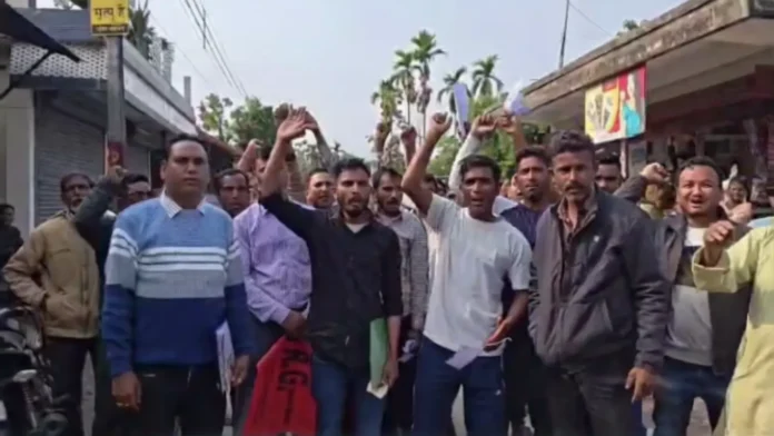 Angry residents in Naxalbari protest after 66 names, including a Panchayat Samiti leader, were removed from the voter list, demanding immediate correction and accountability. Monday, 30 March 2026.