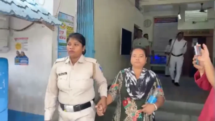 Accused Firoza Begum in police custody after being arrested by Matigara police for allegedly running a brown sugar trade from her Siliguri residence. Thursday, 02 April 2026.