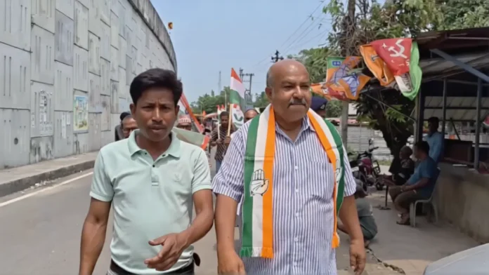 Congress candidate Amitava Sarkar interacts with residents during his election campaign in Naxalbari on Thursday. 16 April 2026.